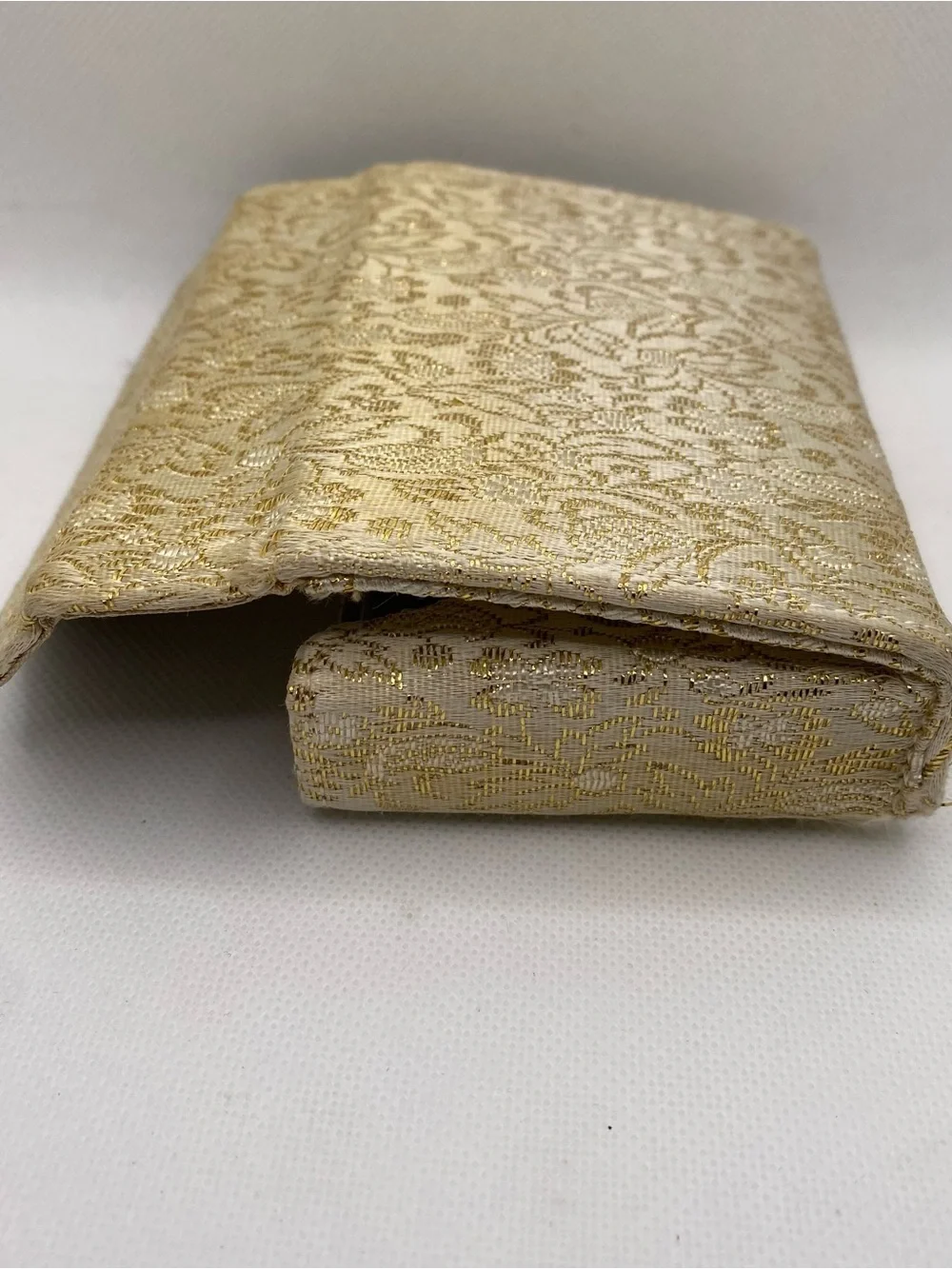 Vintage Gold Brocade Vanity Purse Evening Bag Built In Mirror Mid Century